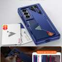 Vizvera for Samsung Galaxy Z Fold 6 Case RFID Wallet with Cards Holder [Hinge Cover] [Camera Cover] Shockproof Silicone Protective Phone Case for Z Fold 6 2024-Blue