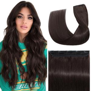 S-noilite One Piece Hair Extensions Clip in Human Hair 5 Clips 3/4 Full Head Clip on Remy Hair Extension for Women,One-Piece Design Adding Hair Volume 14 Inch 40g #Dark Brown
