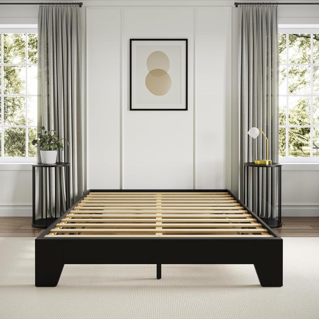 Boyd Sleep Lugano Platform Bed Frame - Modern Minimalist Design, Solid Wooden Slat Support, No Box Spring Needed, Easy Assembly, Noise-Free Construction, Sleek Bedroom Furniture, Black, Full