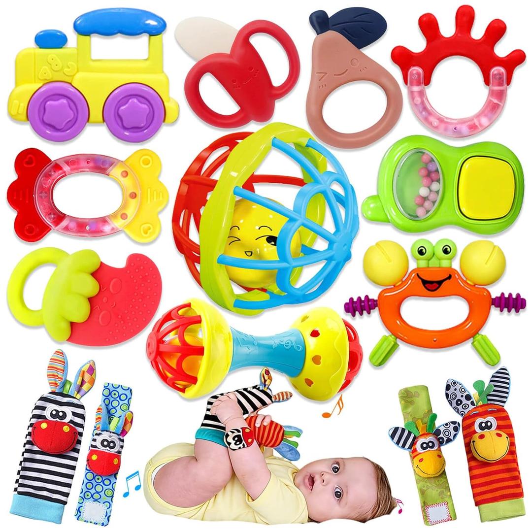 Baby Toys 0-6 Months - Baby Rattles Teething Toys 3-6 Month Infant Toys 6-12 Months Teether Toy 3 4 5 6 Month Old Newborn Essentials Must Haves Wrist Socks Toddler Stocking Stuffers Christmas Gifts