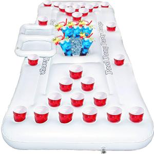 Hourleey 6 FT Inflatable Pong Game Table for Pool Lounge, Floating Party Barge for Outdoor for Adults Soft Pool Party Toys