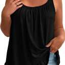 Eytino Women's Plus Size Tank Tops Summer Casual Scoop Neck Pleated Front Loose Flowy Sleeveless Cami Shirts (Black, XXL)