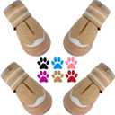 QUMY 4PCS Dog Boots for Large Dogs, Medium Dog Shoes & Paw Protectors for Hot Pavement, Summer Heat Protection, Mesh Breathable Nonslip Dog Booties for Hardfloors, Walking Running Hiking Khaki Size 5