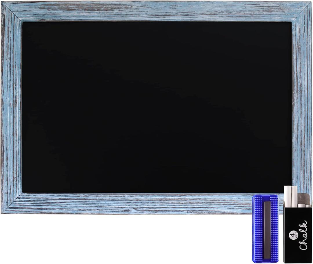 HBCY Creations 20" x 30" Rustic Blue Solid Wood Frame Wall Chalkboard, Magnetic Surface, Home Dcor, Restaurant & Caf Menus, Blackboard, Includes Chalk, Eraser & Hanging Hardware