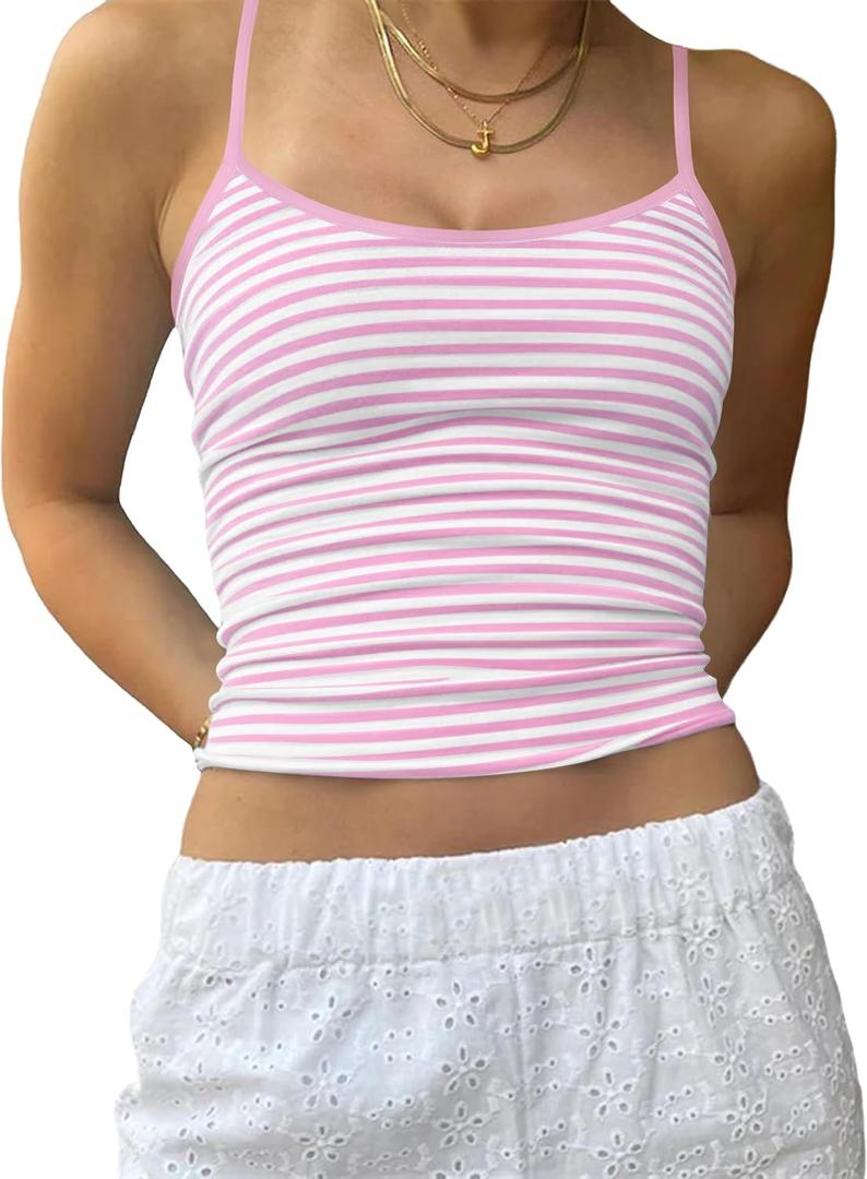 Cioatin Women Y2K Sleeveless Striped Spaghetti Strap Crop Cami Tank Backless Slim Fit Aesthetic Going Out Tops Girls (M)