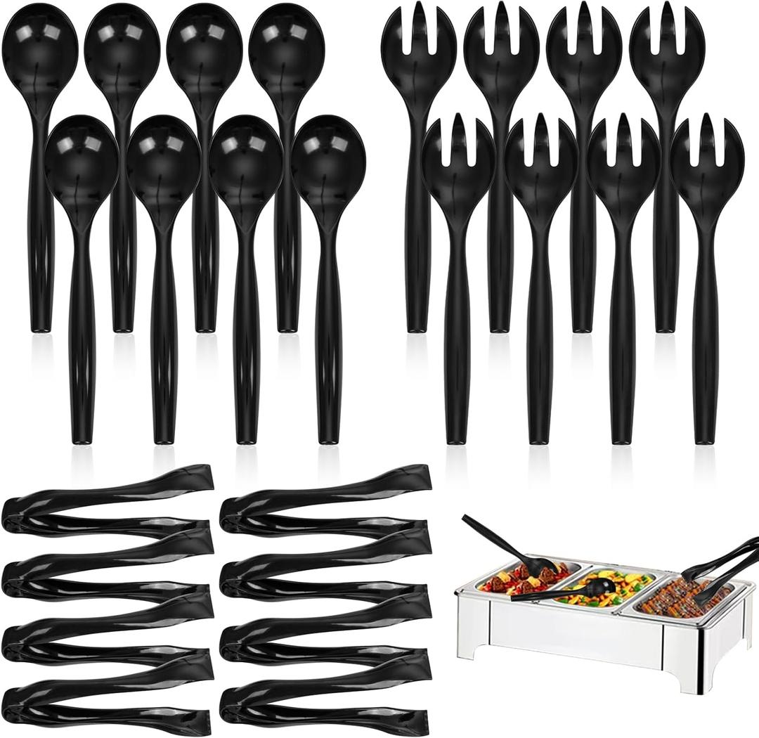 Supernal 36pcs Serving Utensils,Black Plastic Serving Utensils,Disposable Serving Utensils Set Include 9.75"Serving Spoons 9.75"Serving Forks 6.3"Plastic Serving Tongs for 12 Guests