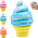 Ice Cream Squeeze Squishy, Ice Cream Cone Squishy, Slow Rise Sensory Fidget Toy, Easter Basket Stuffers Party Favors Summer Sensory Stress Relief, Kawaii Dessert (Blue)