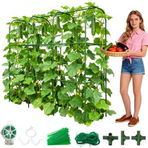 Garden Cucumber Trellis for Climbing Plants, Outdoor Metal Garden Arch Trellis, Plant Support for Vegetables Tomato Trellis Raised Garden Bed (Green, 47.2" Lx21.6 WX47.2 H-M)