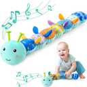 Baby Toys 0 to 12 Months, Musical Stuffed Animal Activity Soft Toy with Multi-Sensory Crinkle, Rattle and Textures, Infant Tummy Time Toys for Newborn Boys Girls, Caterpillar, Blue
