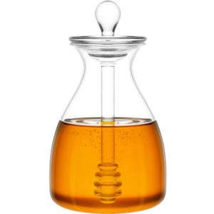 Mkono Honey Dispenser Glass Honey Pot Honey Jar with Dipper Sticks and Lid Cover Honey Containers Holder for Home Kitchen, 14 Ounces