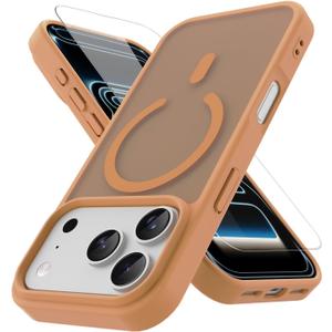 PinLiSheng Magnetic for iPhone 17 Pro Max Case with 1 Screen Protector [Mil-Grade Drop Protection] [Compatible with Magsafe] Shockproof Slim Translucent Matte Protective Phone Case, Brown
