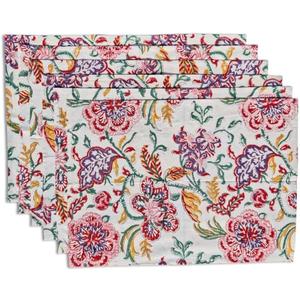 Placemats Set of 6 Cotton Fabric, Floral Cloth Table Mats 13x19 Inch, Washable Soft Kitchen & Dining Table Placemats, Boho Farmhouse Rustic Table Decor for Parties, Holidays & Everyday Use (White)