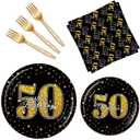 BQK 96 Pcs 50th Birthday Plates and Napkins 50th Birthday Decorations Men 50th Birthday Party Supplies 50th Anniversary Plates