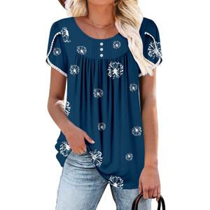 BETTE BOUTIK Women's Short Sleeve Summer Tunic Tops Flowy Flare Button Down Tunic Shirts Blouses S-3XL (S)