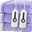 Electric Heated Blanket King Size 90"x100" - Dual-Sided with Microplush & Sherpa Fabric, 4 Heat Settings & 10 Hours Auto Off, Dual Controller, Machine Washable - Light Purple