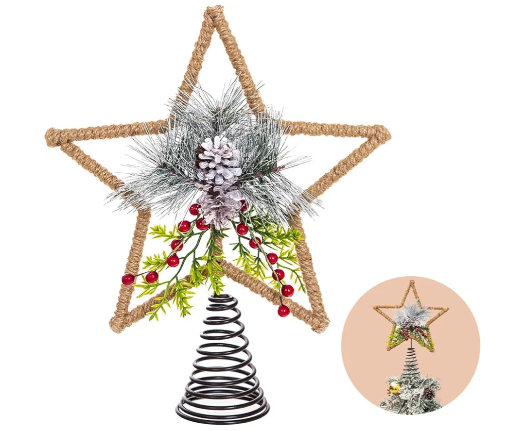 Christmas Tree Topper, Metal Large Star Christmas Tree Topper for Festive Party Home Ornaments, 3D Treetop for Xmas Holiday Decor