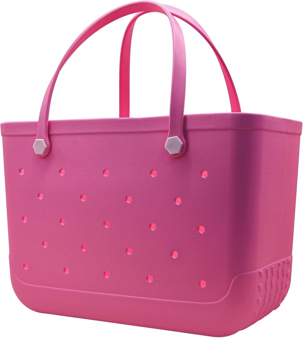 X-Large Waterproof Sandproof Rubber Beach Tote Bag with Zipper Pocket and Phone Kickstand Cup