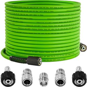 PWACCS Pressure Washer Hose 50 FT x 1/4", Power Washer Hose Kink Resistant, Universal High-Pressure Washing Extension Hoses Replacement, Compatible with M22 Stainless Steel Fittings, 3600 PSI, Green (50 FT/Upgraded Fittings)
