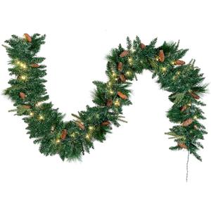 Joiedomi 9FT Christmas Garland, Carolina Pine Artificial Holiday Garland with 50 Lights Warm White String Lights for Winter Christmas Decoration