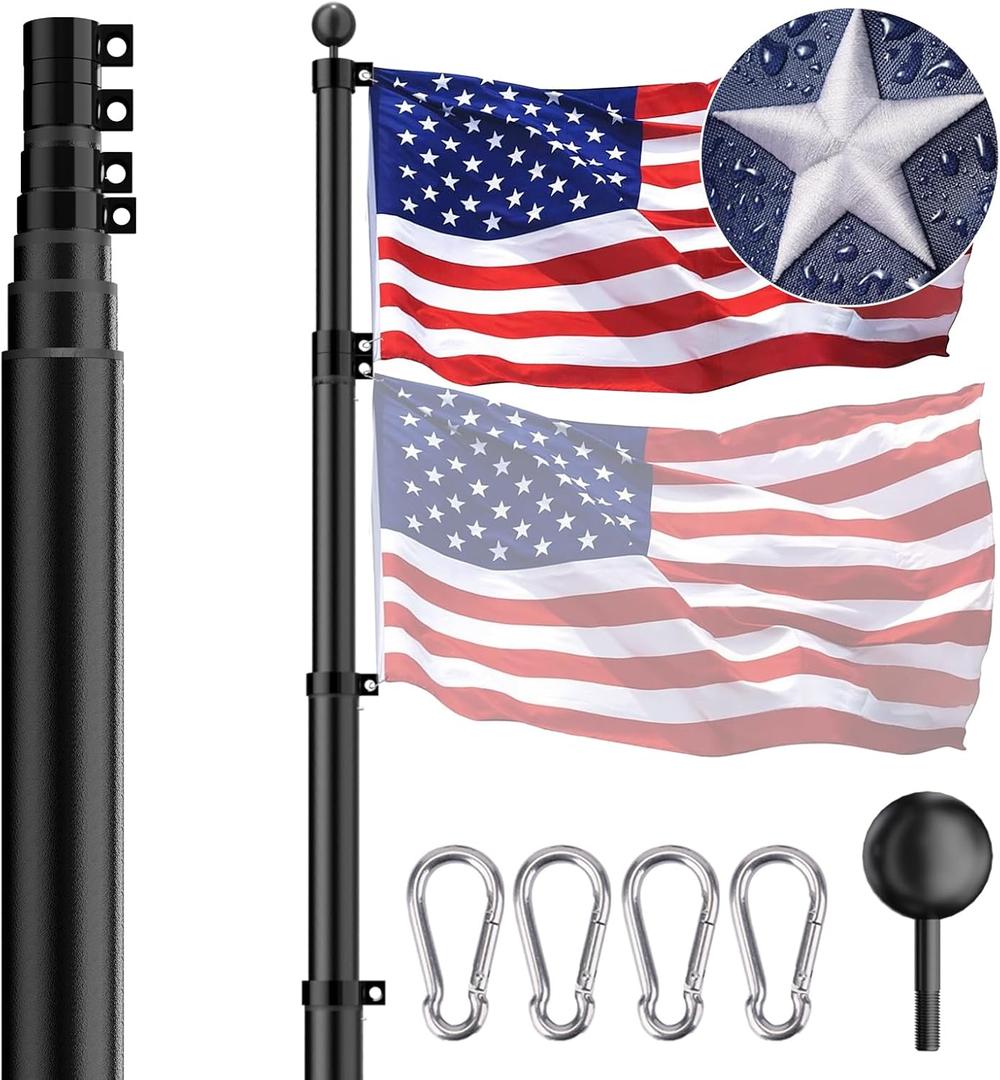 TOCRETOARE Heavy Duty Telescoping Flag Pole Kit, 20 FT 12 Gauge Extra Thick Aluminum Flagpoles for Outside House in Ground, 3x5 Embroidered American Flag for Residential or Commercial Use