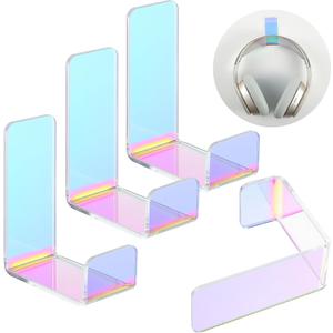 Weewooday 4 Pieces Headphone Hanger Holder Desk Adhesive Headphone Hook Wall Mount Headset Stand Acrylic Holder with Glues for General Purpose Game Earphone(Colorful)