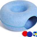 Large Cat Tunnel Bed for Indoor Cats with 3 Toys, Scratch Resistant Donut Cat Bed, Up to 30 Lbs (L 24x24x11, Blue)