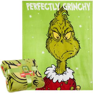 The Grinch Throw Blanket, Soft & Warm Fleece Christmas Blanket, Warm Lightweight & Fluffy Throw, Cozy Bedroom Accessories, Secret Santa Xmas Gifts (Green) (59x51.2inch)