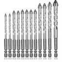 12 Pcs Concrete Carbide Drill Bits Set Hex Shank Masonry Cement Tile Drill Bit Set Hex Shank for Glass/Brick/Plastic/Wood/Procelain/Aluminium/Tile 5/32"-1/2"