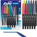EXPO Wet Erase Markers, Semi-Permanent Markers, Assorted, Fine Tip, 12 Count