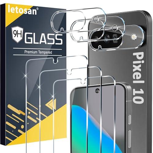 letosan 3 Pack for Google Pixel 10 Screen Protector Tempered Glass + 3 Pack Camera Lens Protector, Military Grade Shatterproof, 9H Hardness, Fingerprint Unlock,Case Friendly 6.3 Inch