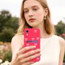 Jusy Compatible with iPhone XR Case with Card Holder, Cute Bow Design with Card Holder Phone Cover for Women Girls, Soft Silicone Protective Wallet Case - Hot Pink