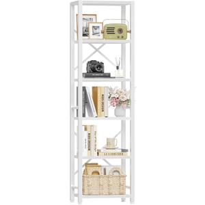 Furologee White Bookshelf 6 Tier Tall Narrow Bookcase, Modern Display Standing Shelf Unit, Metal and Wooden Storage Corner Shelves Organizer for Bedroom, Living Room, Office, Bathroom