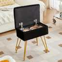 Alessing Vanity Stool Chair Ottoman with Storage, Sherpa Vanity Chair for Makeup Room, Rectangle Vanity Stools with Metal Legs, Soft Makeup Stool Footrest Footstools for Bedroom Living Room, Black