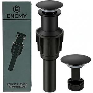 Bathroom Sink Drain Without Overflow- Matte Black Pop up Drain for Bathroom Vanity Vessel Sink Drain Stopper - Anti-clog Pop-up Plastic Drain with Hair Catcher Strainer