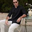 JEKAOYI Mens Summer Casual Long Sleeve Cotton Linen Shirts Button Up Solid Plain Roll-Up Sleeve Beach T Shirts (S)