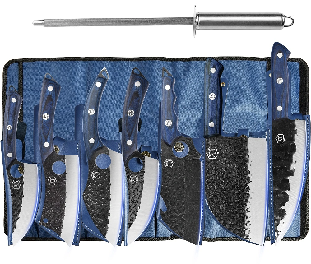 XYj Portable Chef Knife Set Professional Slicing Butcher Knives With Rolling Bag Sharpener Stick Cleaver Boning Knife For Kitchen Camping