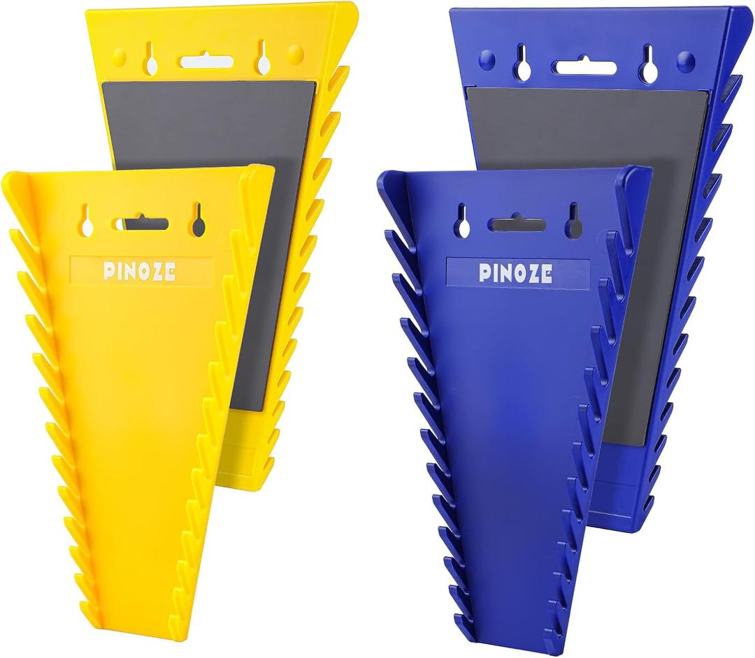 4-Pack Magnetic Wrench Organizer, 48-Slot Wrench Rack Tool Trays, Durable ABS Wrench Holder for Tool Box Drawer Chest, SAE (1/4" to 1-1/16") & Metric (6 to 24mm), Yellow/Blue 4-Pack Magnetic Wrench Organizer, 48-Slot Wrench Rack Tool Trays, Durable ABS Wrench Holder for Tool Box Drawer Chest, SAE (1/4" to 1-1/16") & Metric (6 to 24mm), Yellow/Blue