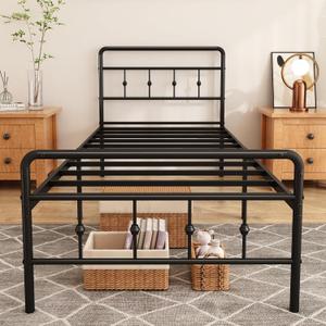 16 Inch Twin XL Bed Frames with Headboard and Footboard, Heavy Duty XL Twin Metal Slats Support Mattress Foundation, No Box Spring Needed, Easy Assembly (Victorian)