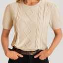 Cicy Bell Womens Puff Short Sleeve Sweater Tops Cable Knit Crew Neck 2026 Spring Shirts Lightweight Dressy Casual Sweaters (Beige, S)
