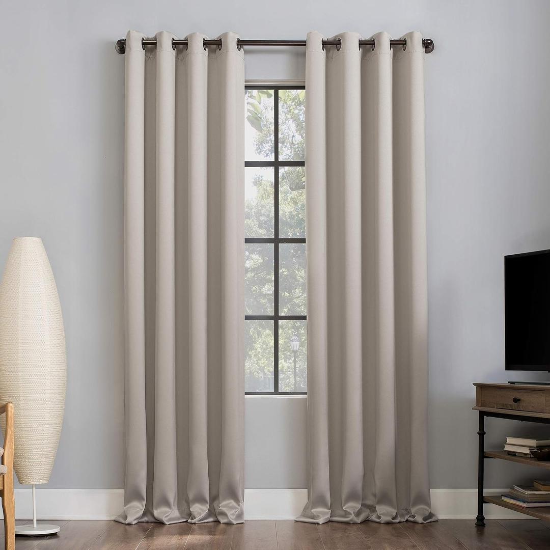 Sun Zero Nordic 2-pack Theater Grade Extreme 100% Blackout Grommet Curtain Panel Pair, 52" x 120", Stone