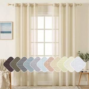 MIULEE Natural Light Beige Linen Semi Sheer Window Curtains - Elegant Solid Drapes Grommet Top - Voile Panels Linen Textured Panels for Bedroom Living Room (52" W x 84" L)