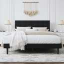 Queen Bed Frame with Upholstered Headboard  Heavy Duty Platform Bed Frame Queen Size with Sturdy Wood Slats, No Box Spring Needed, Noise-Free, Easy Assembly, Modern Bedroom Furniture (Black, Queen)