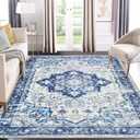 GlowSol Area Rug 5x7 Vintage Machine Washable Rug Non-Slip Rugs for Living Room Bedroom Kitchen Dining Room Laundry, Non-Shedding Indoor Floor Rugs Carpet Low-Pile Home Decor (Blue)