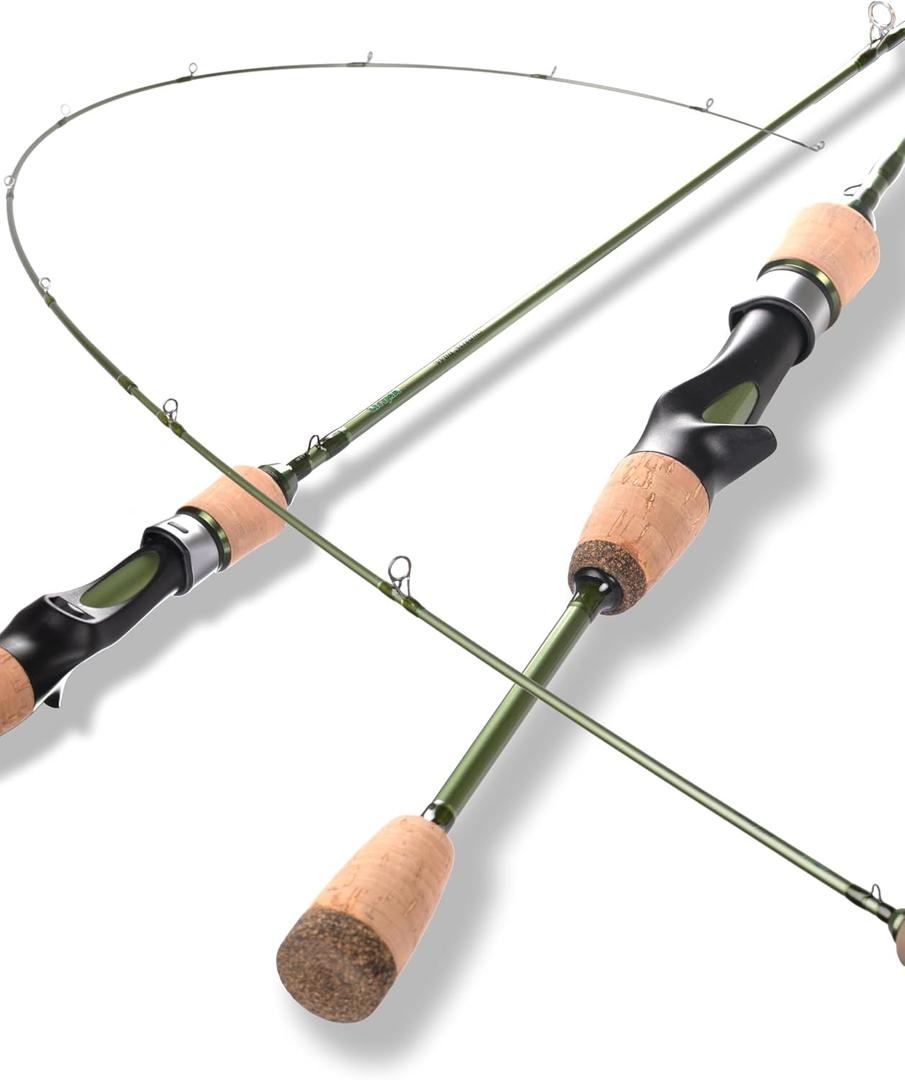 LITTMA Wild Streams Ultralight Spinning&Casting Trout Rod, 2-Piece Fishing Rod for Crappie, Panfish & Micro Fishing, Green Carbon Fiber Blank with Cork Handle, Green, 6'0"-Cast-Ultralight (2pcs)