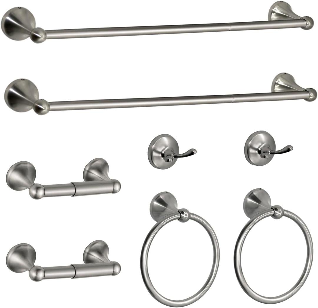 8 Pieces Bathroom Hardware Set Brushed Nickel Adjustable Expandable Towel Bars Towel Ring Wall Mount Toilet Paper Holder Towel Hooks Towel Racks Hand Towel Holder Bathroom Accessory Set
