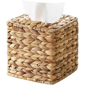 Tissue Box Cover, Square Wicker Tissue Box Holder Facial Tissues Boxes, Hand Woven Napkin Box Tissue Holder for Bathroom Bedroom Office Table Desk Night Stand, Boho Decorative, Natural