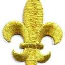 Fleur De Lis Embroidered Iron On Applique Patch, Gold Metallic, 2.5" High, 1-7/8"- for Hats, Shirts, Shoes, Jeans, Jacket
