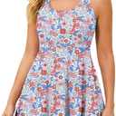 HUSKARY One Piece Swim Dress for Women Swimsuits 2026 Tummy Control Adjustable Strap Modest Cute Bathing Suit (22 Plus, Orange Floral)
