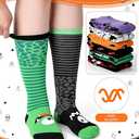 Patelai 4 Pairs Halloween Socks for Kids Fun Novelty Design Horror Halloween Knee High Socks for Child Boys Girls