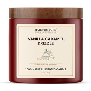 Majestic Pure Vanilla Caramel Scented Candle with Upto 45+ Hrs Burn Time, 2-Wick Candle, Soy Wax Blend for Cleaner Consistent Burn, 10 oz Jar Candle with Room Filling Fragrance, Drizzle